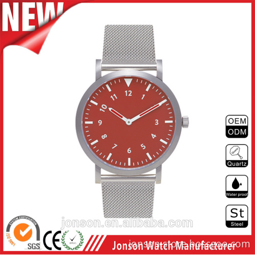 China watch factory orange watch custom dials silver stainless steel mesh strap watch